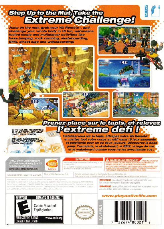 Active Life: Extreme Challenge | Wii | back cover | Data by MobyGames.com