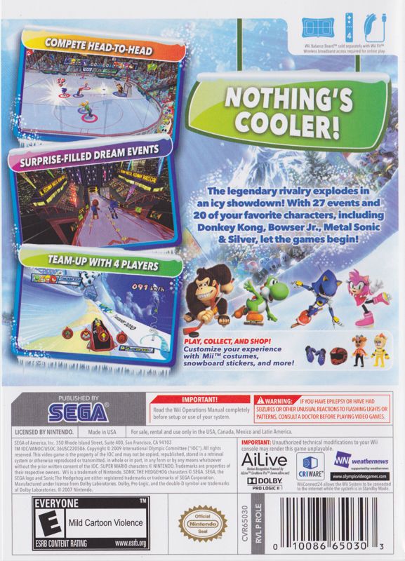 Mario & Sonic at the Olympic Winter Games | Wii | back cover | region=North America | source-country=United States | zypher-v2 | moby-447b8538ad56 | Data by MobyGames.com