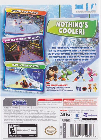 Mario & Sonic at the Olympic Winter Games | Wii | back cover | region=North America | source-country=United States | zypher-v2 | moby-447b8538ad56 | Data by MobyGames.com