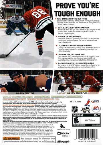 NHL 10 | Xbox 360 | back cover | region=North America | source-country=United States | zypher-v2 | moby-bab7f97de060 | Data by MobyGames.com