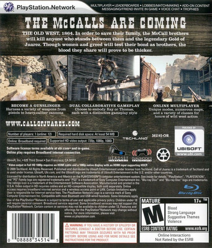 
Call of Juarez: Bound in Blood | PlayStation 3 | back cover | Region: North America | source-country=Canada,Mexico,United States | Data by MobyGames.com