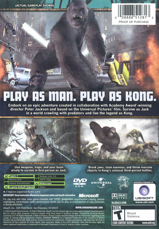 
Peter Jackson's King Kong: The Official Game of the Movie | Xbox | back cover | Region: North America | source-country=United States | Data by MobyGames.com