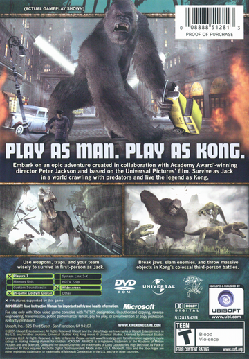
Peter Jackson's King Kong: The Official Game of the Movie | Xbox | back cover | Region: North America | source-country=United States | Data by MobyGames.com