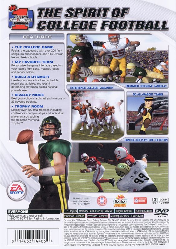NCAA Football 2003 | PlayStation 2 | back cover | region=North America | source-country=Canada,United States | zypher-v2 | moby-d564b8885f33 | Data by MobyGames.com