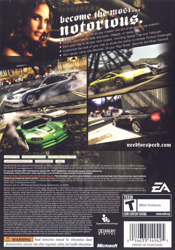 
Need for Speed: Most Wanted | Xbox 360 | back cover | Data by MobyGames.com