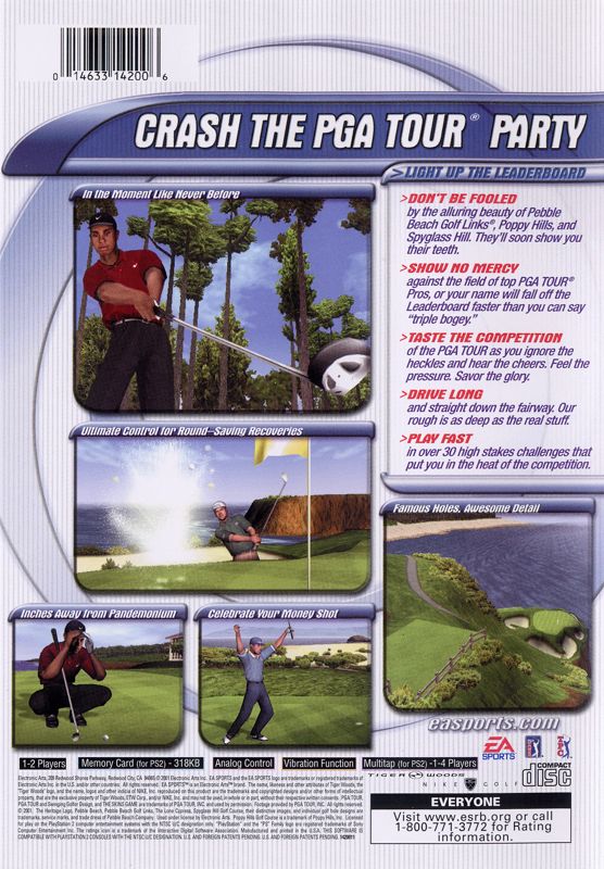 Tiger Woods PGA Tour 2001 | PlayStation 2 | back cover | region=North America | source-country=United States | zypher-v2 | moby-3cbc11d9dbd3 | Data by MobyGames.com