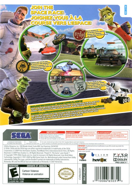 Planet 51: The Game | Wii | back cover | region=North America | source-country=Canada,Mexico,United States | zypher-v2 | moby-b88ab842eccc | Data by MobyGames.com