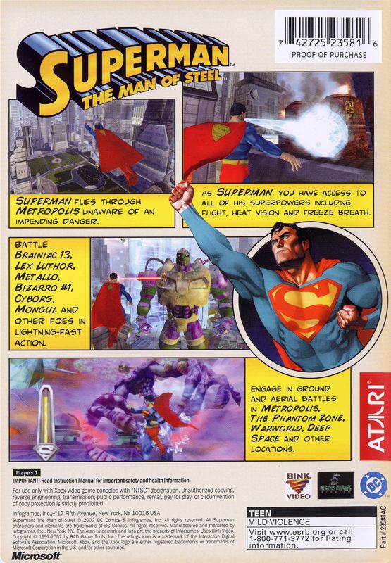 
Superman: The Man of Steel | Xbox | back cover | Data by MobyGames.com