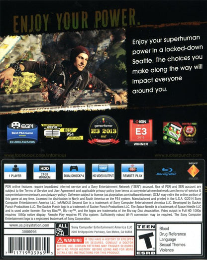 
inFAMOUS: Second Son (Limited Edition) | PlayStation 4 | back cover | Region: North America | source-country=United States | Data by MobyGames.com
