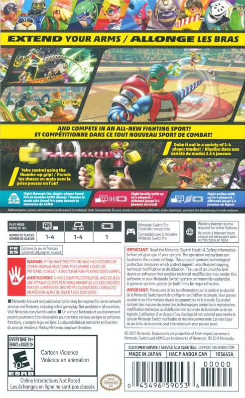 ARMS | Nintendo Switch | back cover | Data by MobyGames.com