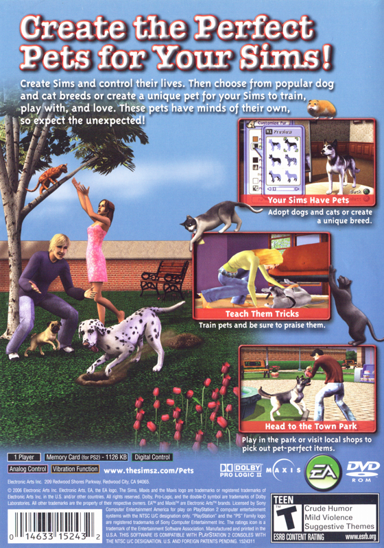 
The Sims 2: Pets | PlayStation 2 | back cover | Region: North America | source-country=United States | Data by MobyGames.com