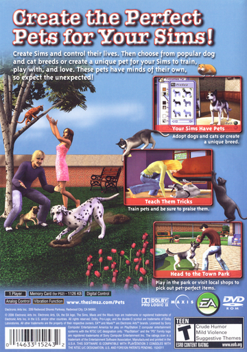 
The Sims 2: Pets | PlayStation 2 | back cover | Region: North America | source-country=United States | Data by MobyGames.com
