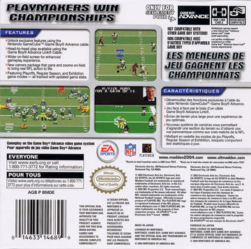 Madden NFL 2004 | Game Boy Advance | back cover | region=North America | source-country=Canada,United States | zypher-v2 | moby-40e9702c37a6 | Data by MobyGames.com