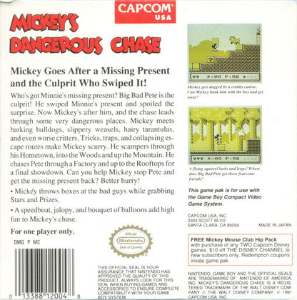 Mickey's Dangerous Chase | Game Boy | back cover | region=North America | source-country=United States | zypher-v2 | moby-6eadda67a7f4 | Data by MobyGames.com