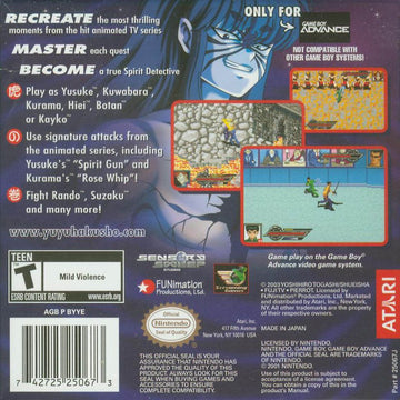 
Yu Yu Hakusho: Ghost Files - Spirit Detective | Game Boy Advance | back cover | Region: North America | source-country=United States | Data by MobyGames.com