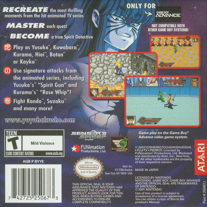 
Yu Yu Hakusho: Ghost Files - Spirit Detective | Game Boy Advance | back cover | Region: North America | source-country=United States | Data by MobyGames.com
