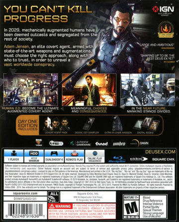 
Deus Ex: Mankind Divided (Day One Edition) | PlayStation 4 | back cover | Data by MobyGames.com