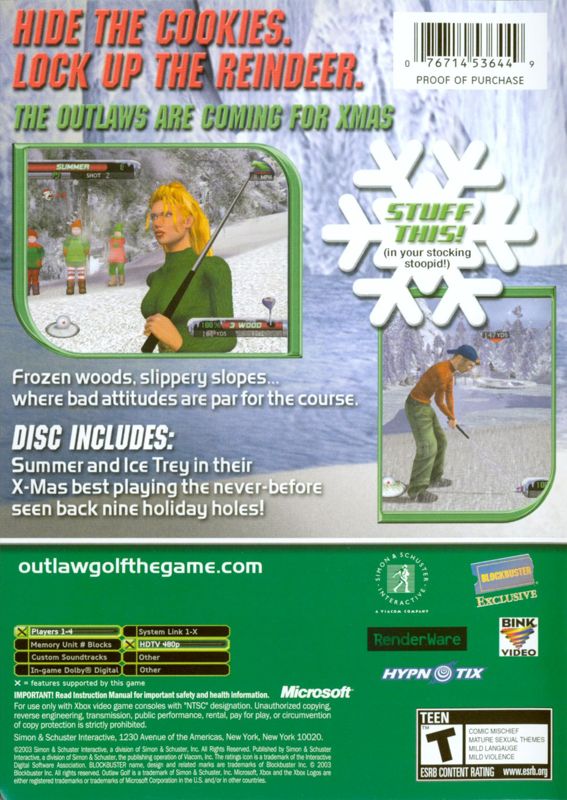 Outlaw Golf: 9 More Holes of X-Mas | Xbox | back cover | region=North America | source-country=United States | zypher-v2 | moby-3526167e852a | Data by MobyGames.com