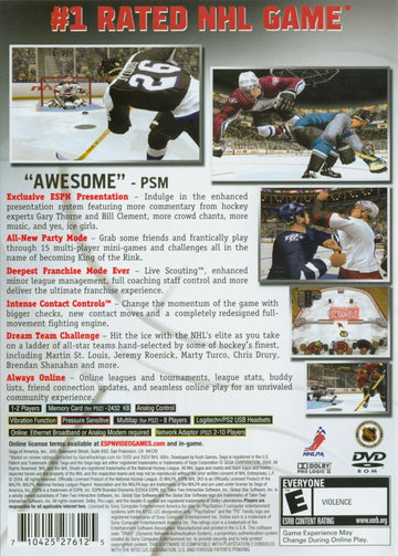 
ESPN NHL 2K5 | PlayStation 2 | back cover | Region: North America | source-country=Canada,United States | Data by MobyGames.com