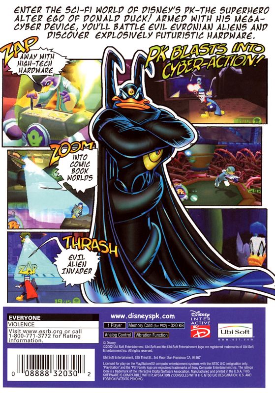 Disney's PK: Out of the Shadows | PlayStation 2 | back cover | Region: North America | source-country=Canada,United States | Data by MobyGames.com