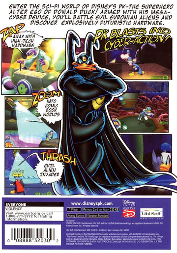 
Disney's PK: Out of the Shadows | PlayStation 2 | back cover | Region: North America | source-country=Canada,United States | Data by MobyGames.com