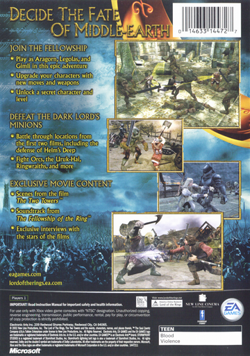 
The Lord of the Rings: The Two Towers | Xbox | back cover | Data by MobyGames.com