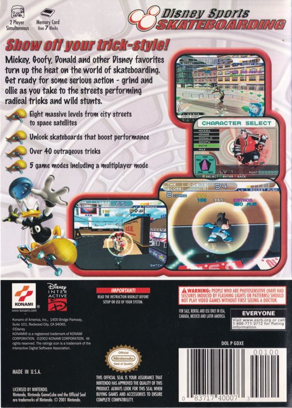 
Disney Sports Skateboarding | GameCube | back cover | Data by MobyGames.com