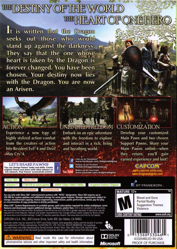 Dragon's Dogma | Xbox 360 | back cover | Region: North America | source-country=United States | Data by MobyGames.com