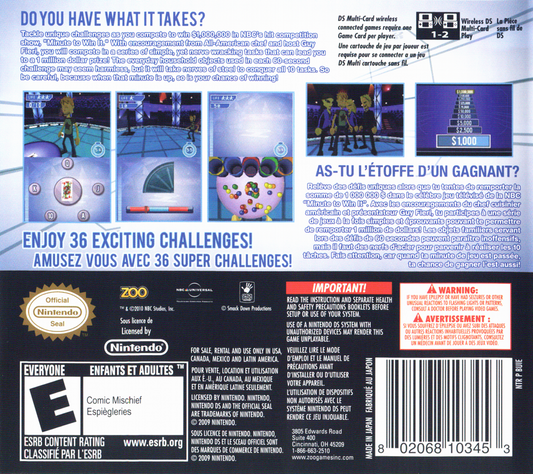 
Minute to Win It | Nintendo DS | back cover | Data by MobyGames.com