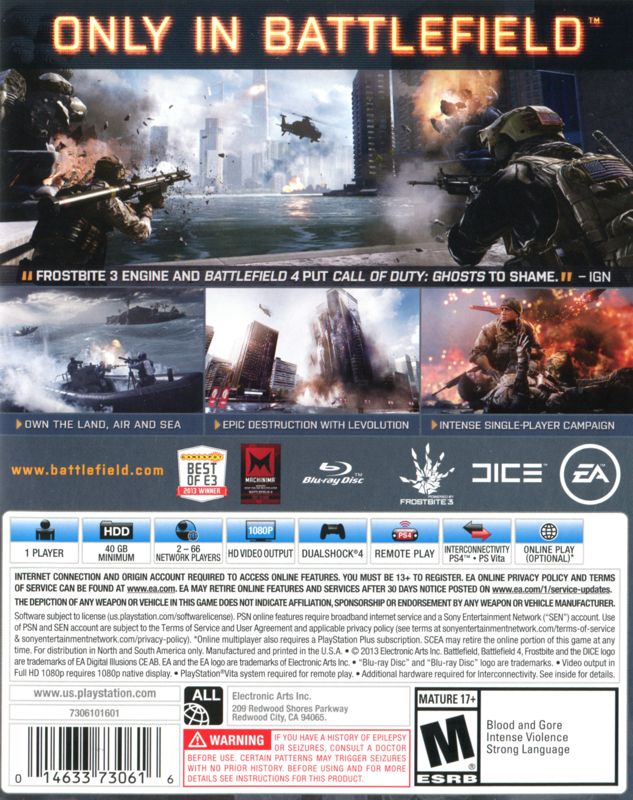 
Battlefield 4 | PlayStation 4 | back cover | Data by MobyGames.com