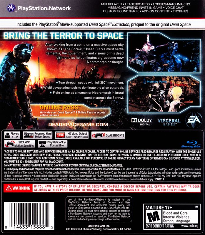Dead Space 2: Limited Edition | PlayStation 3 | back cover | Region: North America | source-country=United States | Data by MobyGames.com