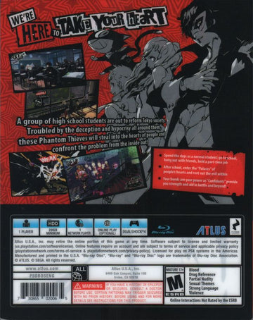 
Persona 5 | PlayStation 4 | back cover | Region: North America | source-country=United States | Data by MobyGames.com