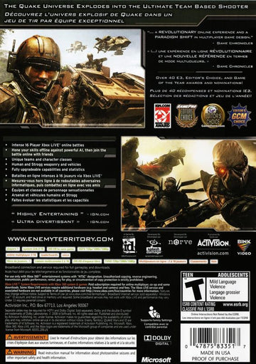 Enemy Territory: Quake Wars | Xbox 360 | back cover | region=North America | source-country=Canada | zypher-v2 | moby-4b97a013d784 | Data by MobyGames.com