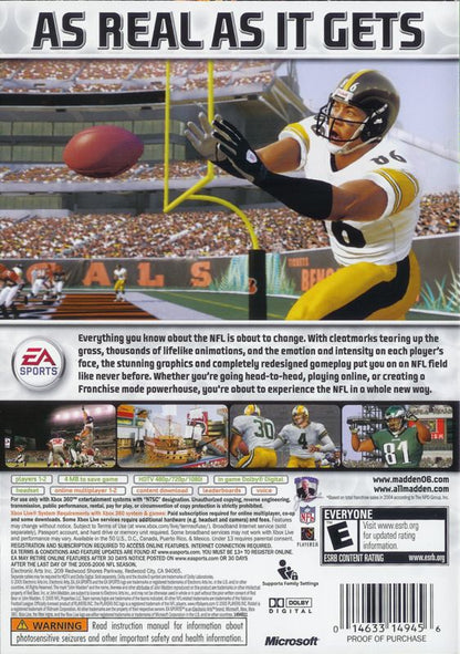 Madden NFL 06 | Xbox 360 | back cover | region=North America | source-country=United States | zypher-v2 | moby-aacd9ad2e090 | Data by MobyGames.com