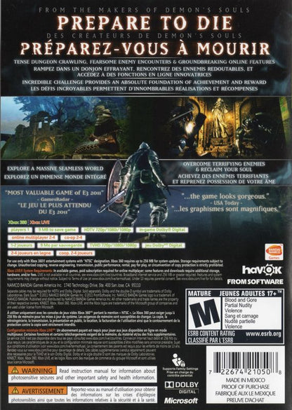 Dark Souls | Xbox 360 | back cover | region=North America | source-country=Canada,United States | zypher-v2 | moby-76784186792d | Data by MobyGames.com