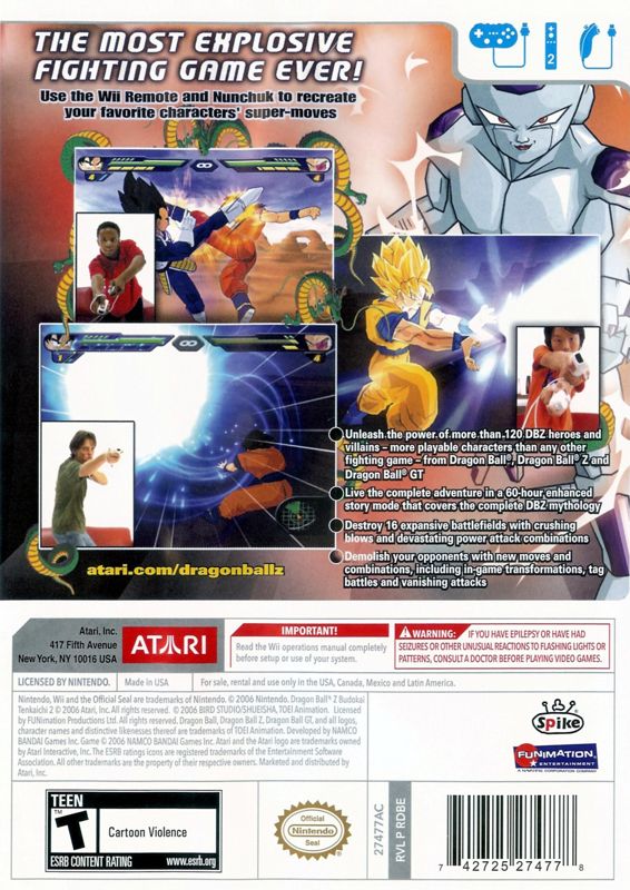 Dragon Ball Z: Budokai Tenkaichi 2 | Wii | back cover | region=North America | source-country=Canada,Mexico,United States | zypher-v2 | moby-69286e4a8fd0 | Data by MobyGames.com
