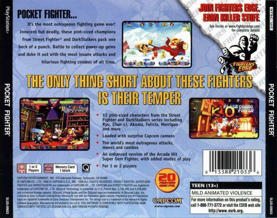 
Pocket Fighter | PlayStation | back cover | Data by MobyGames.com