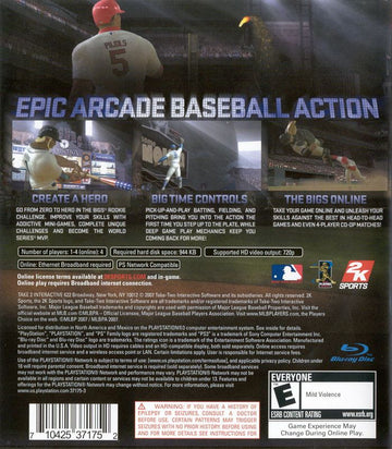 The Bigs | PlayStation 3 | back cover | region=North America | source-country=Canada,Mexico,United States | zypher-v2 | moby-5dfb62d6b61e | Data by MobyGames.com