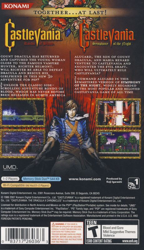 
Castlevania: The Dracula X Chronicles | PSP | back cover | Data by MobyGames.com