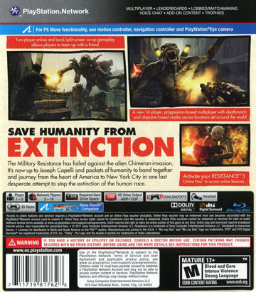 
Resistance 3 | PlayStation 3 | back cover | Data by MobyGames.com