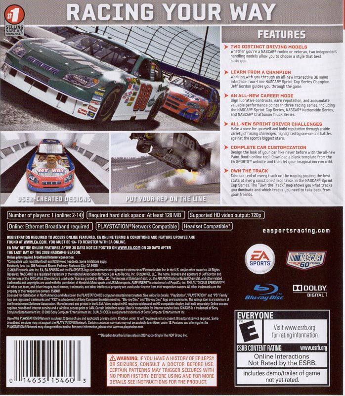 
NASCAR 09 | PlayStation 3 | back cover | Data by MobyGames.com