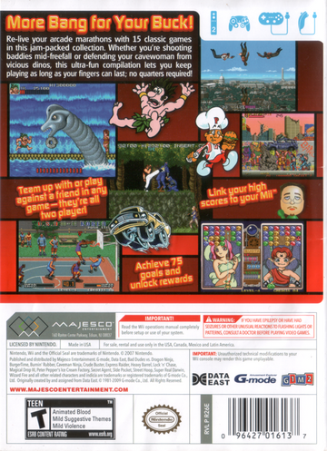 Data East Arcade Classics | Wii | back cover | region=North America | source-country=United States | zypher-v2 | moby-a884b691a956 | Data by MobyGames.com