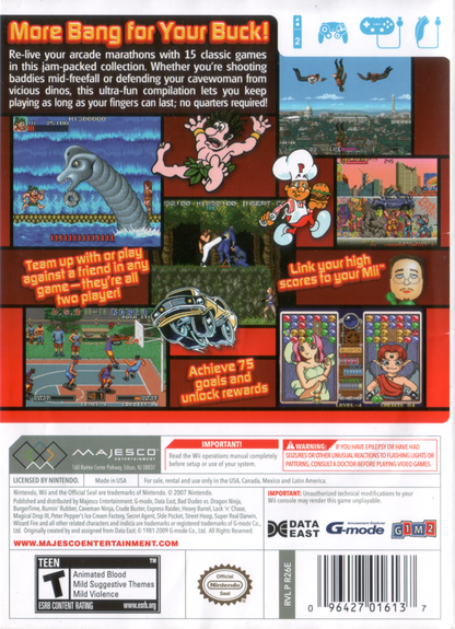 Data East Arcade Classics | Wii | back cover | region=North America | source-country=United States | zypher-v2 | moby-a884b691a956 | Data by MobyGames.com
