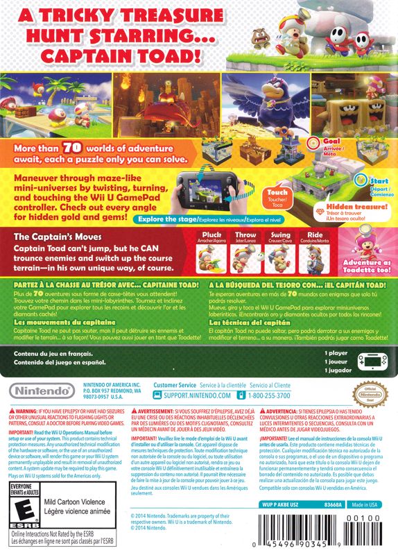 
Captain Toad: Treasure Tracker | Wii U | back cover | Data by MobyGames.com