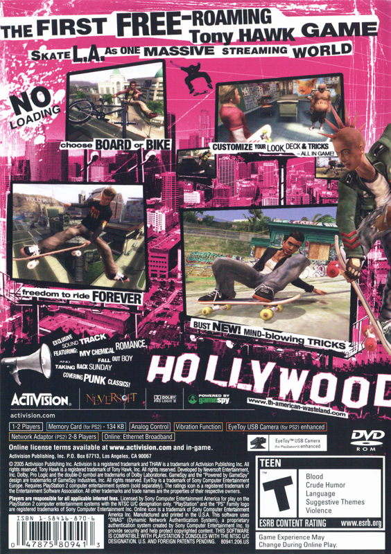 Tony Hawk's American Wasteland | PlayStation 2 | back cover | region=North America | source-country=United States | zypher-v2 | moby-f2bfdfe26af6 | Data by MobyGames.com