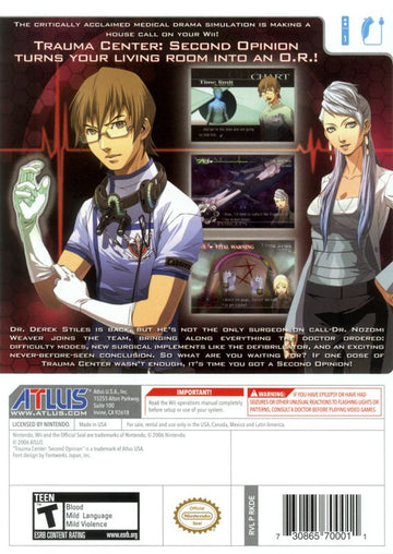 
Trauma Center: Second Opinion | Wii | back cover | Data by MobyGames.com