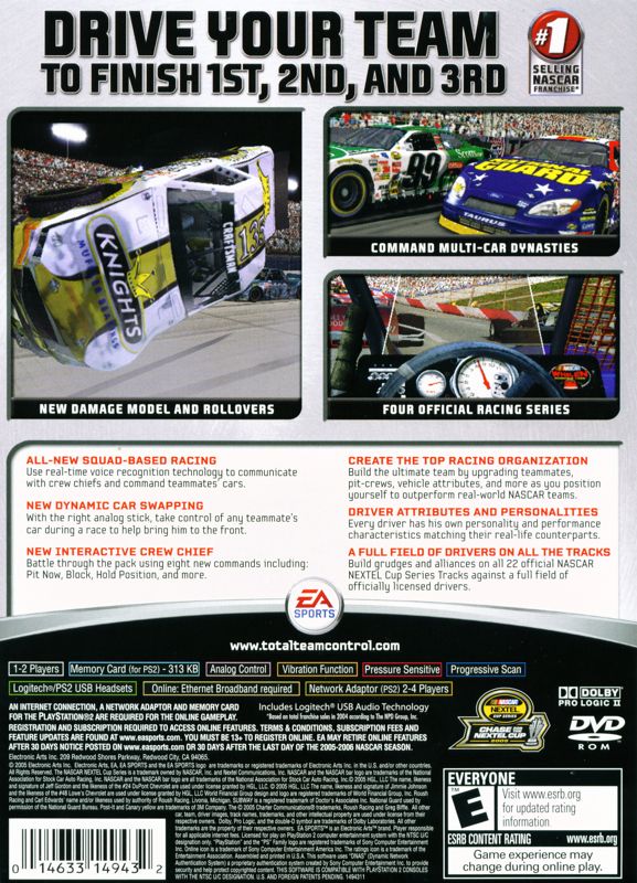 NASCAR 06: Total Team Control | PlayStation 2 | back cover | region=North America | source-country=United States | zypher-v2 | moby-6bd16e7eac19 | Data by MobyGames.com