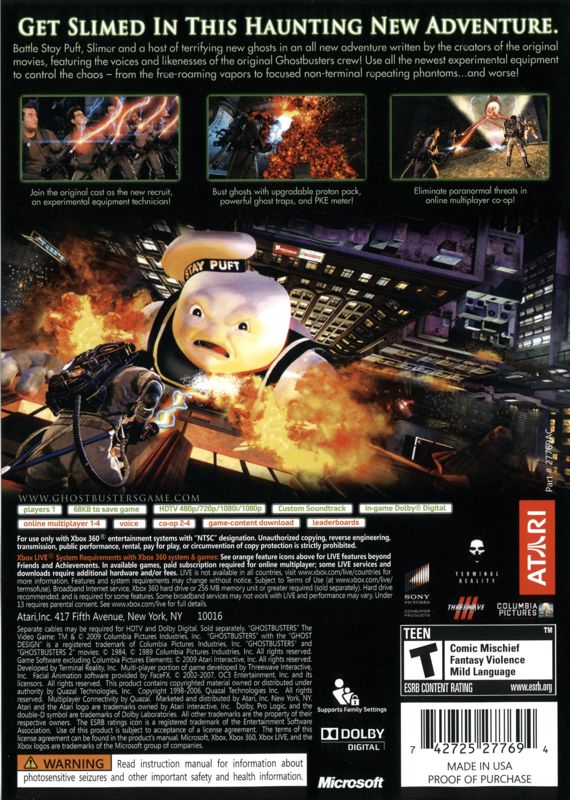 
Ghostbusters: The Video Game | Xbox 360 | back cover | Region: North America | source-country=United States | Data by MobyGames.com