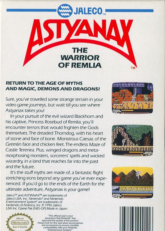 
Astyanax | NES | back cover | Data by MobyGames.com