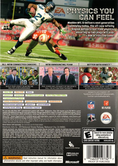 Madden NFL 13 | Xbox 360 | back cover | region=North America | source-country=United States | zypher-v2 | moby-978c4ff9f8c3 | Data by MobyGames.com